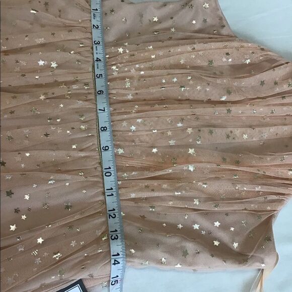 City Studio Fit And Flare Mini Dress Sheer Spaghetti Strap Gold Stars Size 11 - Picture 12 of 13